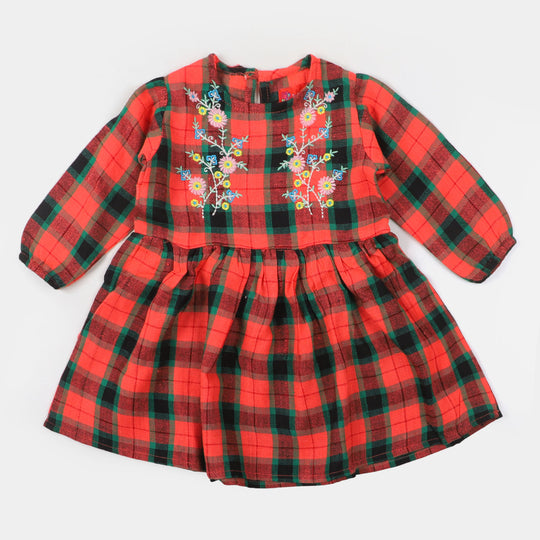 Girls Flannel Frock -Dark Pink