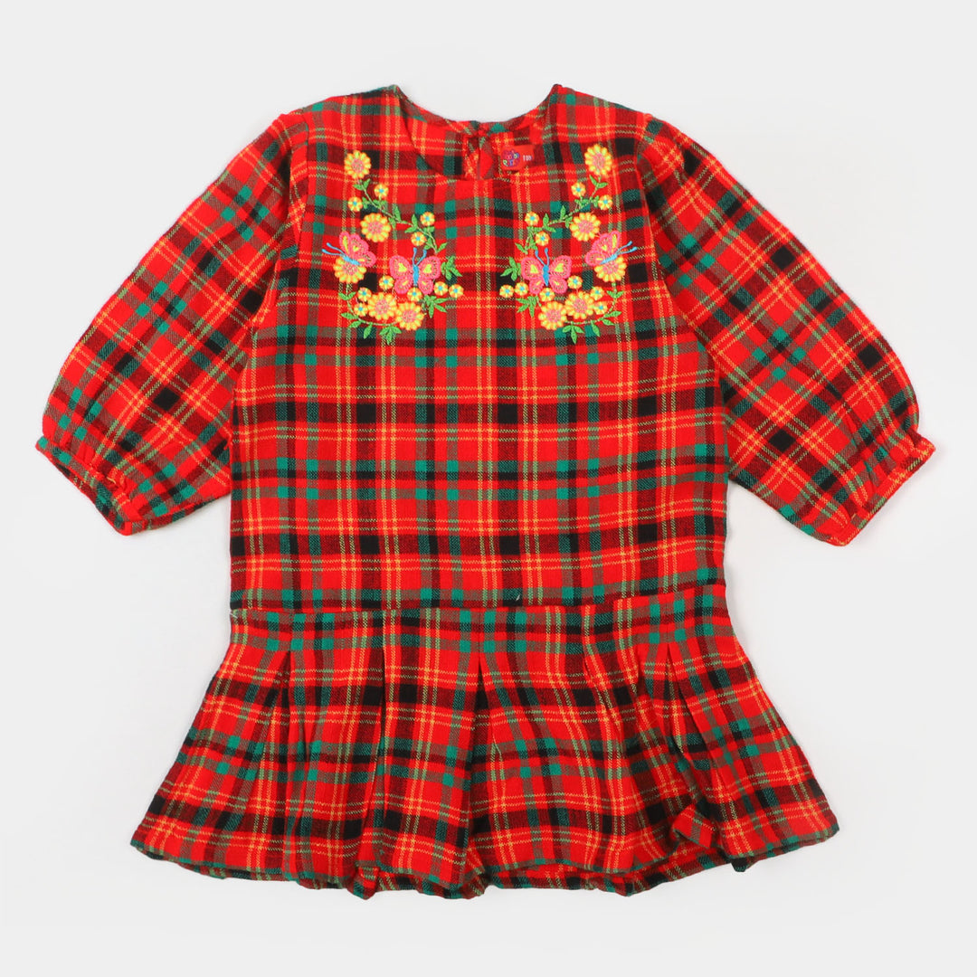 Girls Flannel Frock - Red