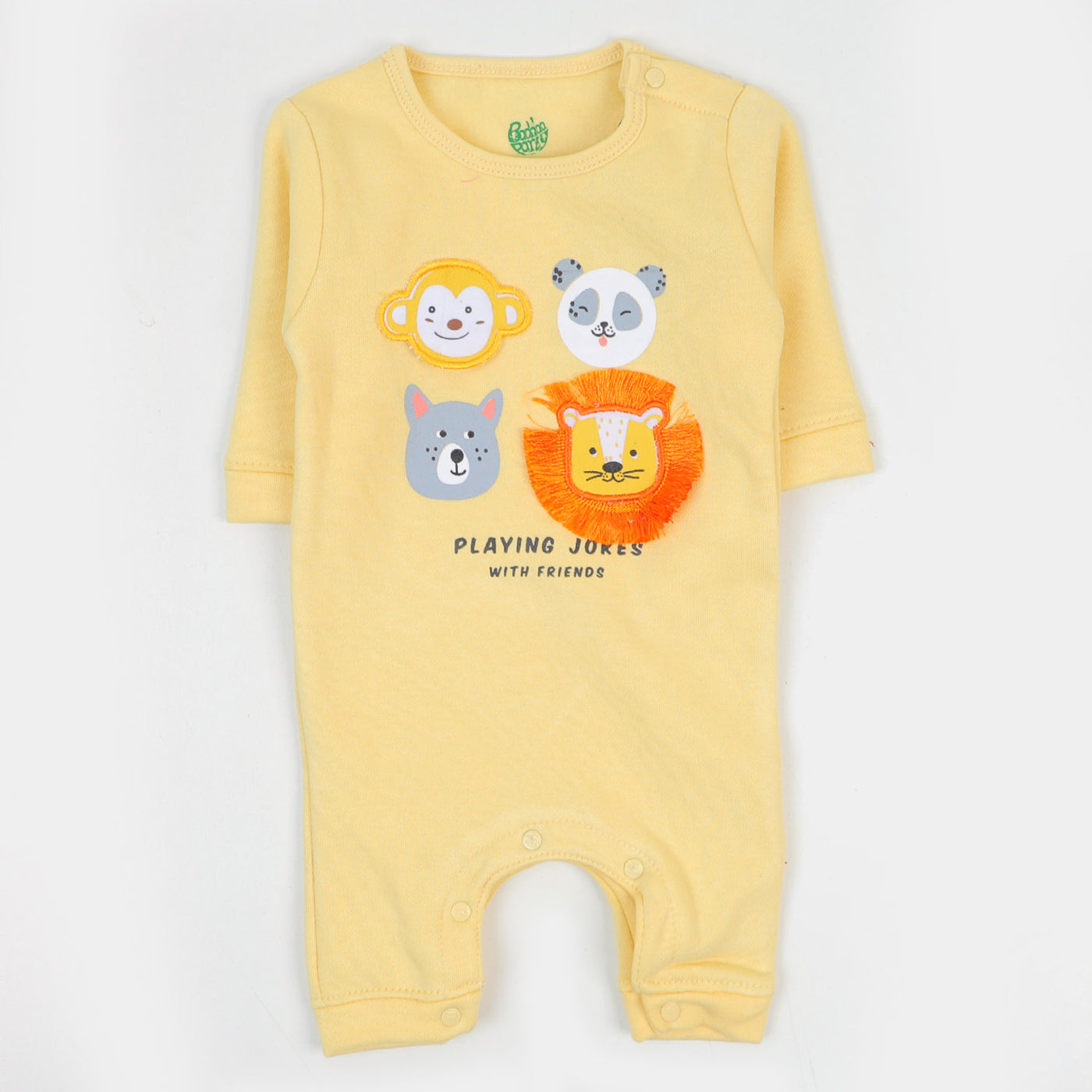 Infant Boys Knitted Romper Playing Jokes - Pastel Yellow