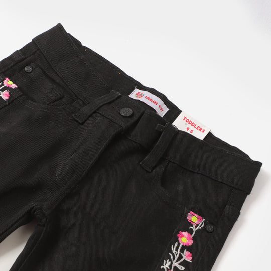 Girls Pant Denim Floral - BLACK