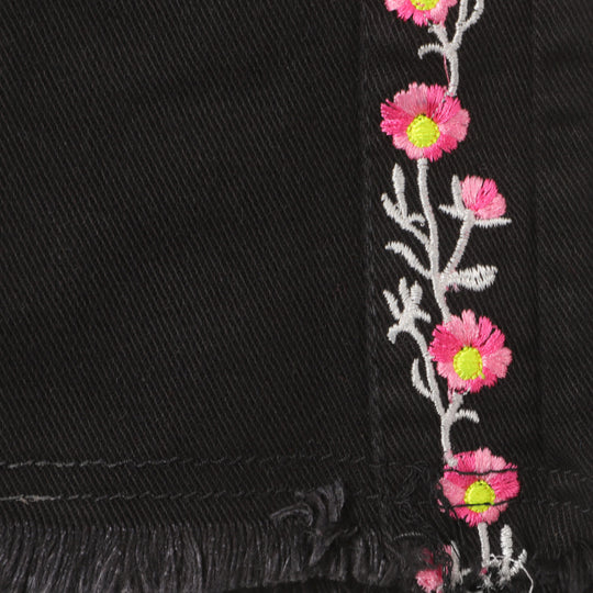 Girls Pant Denim Floral - BLACK