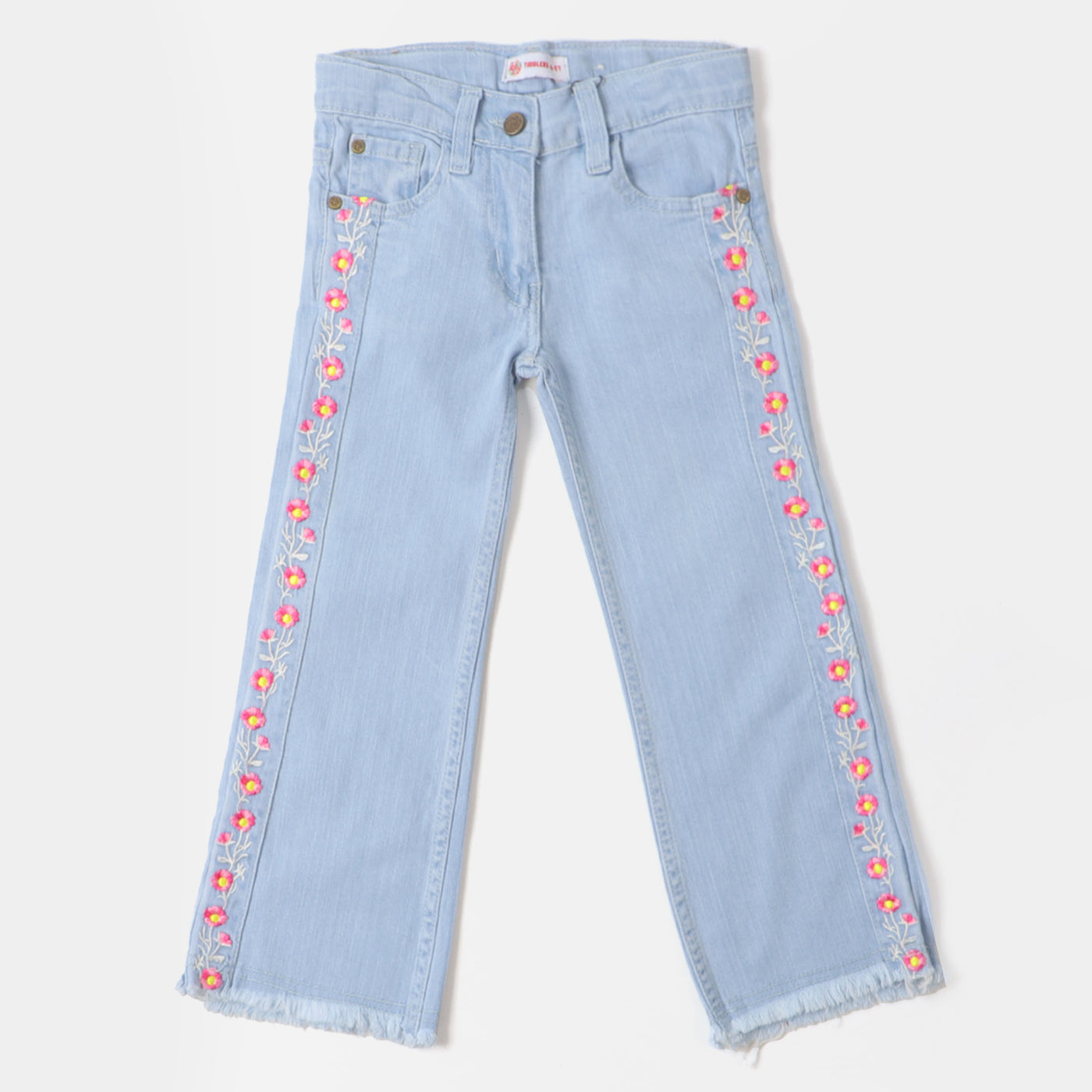 Girls Pant Denim Floral - Ice Blue