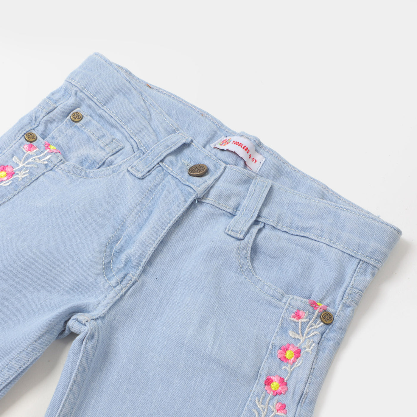 Girls Pant Denim Floral - Ice Blue