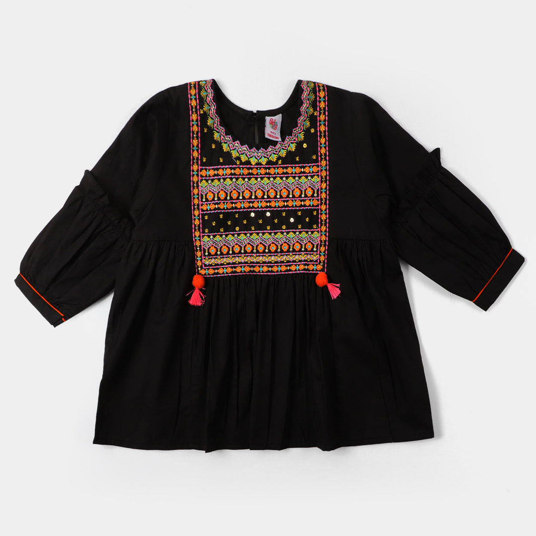 Girls EMB Top Fusion Folk - BLACK