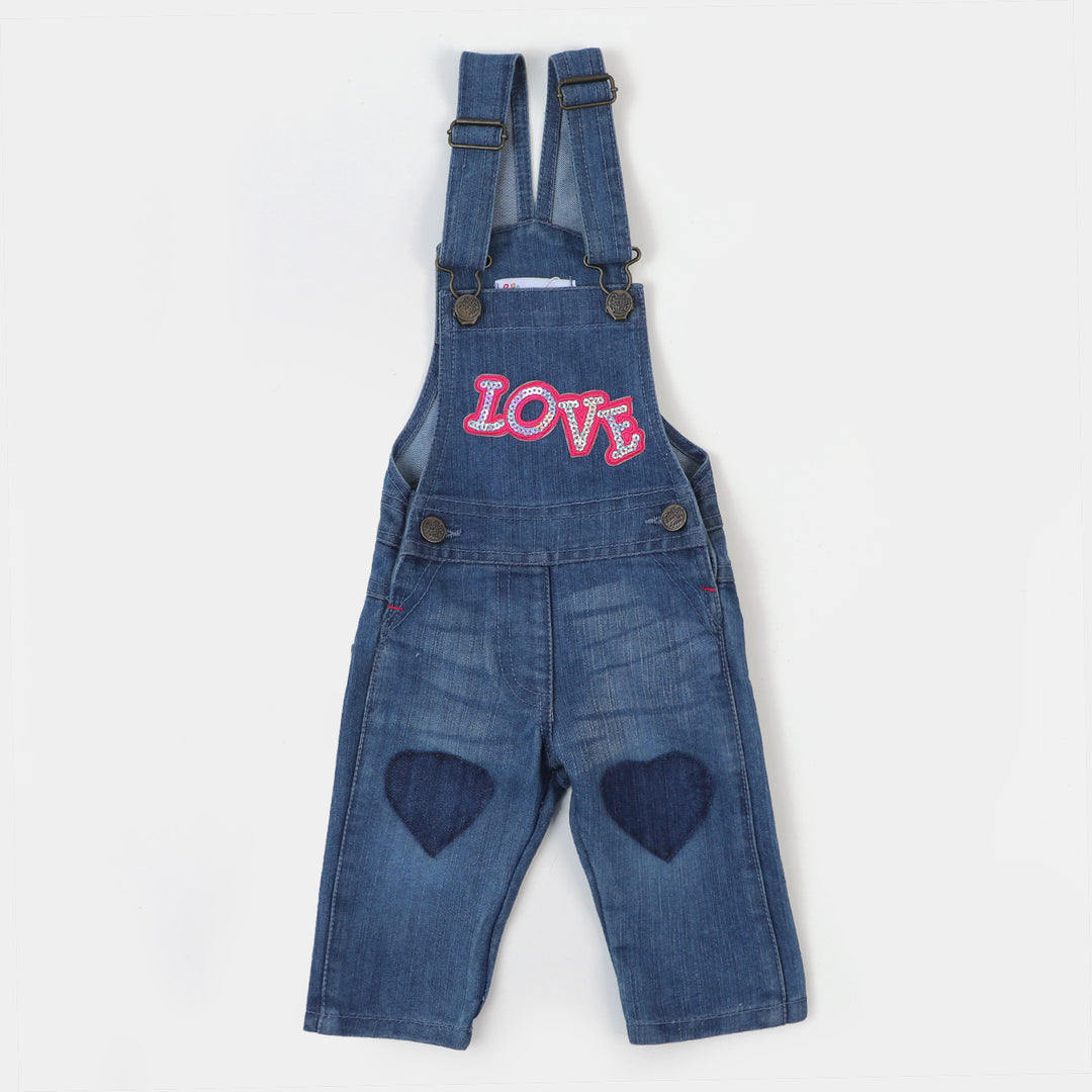 Infant Girls Denim Over All Love Dungaree - Ice Blue