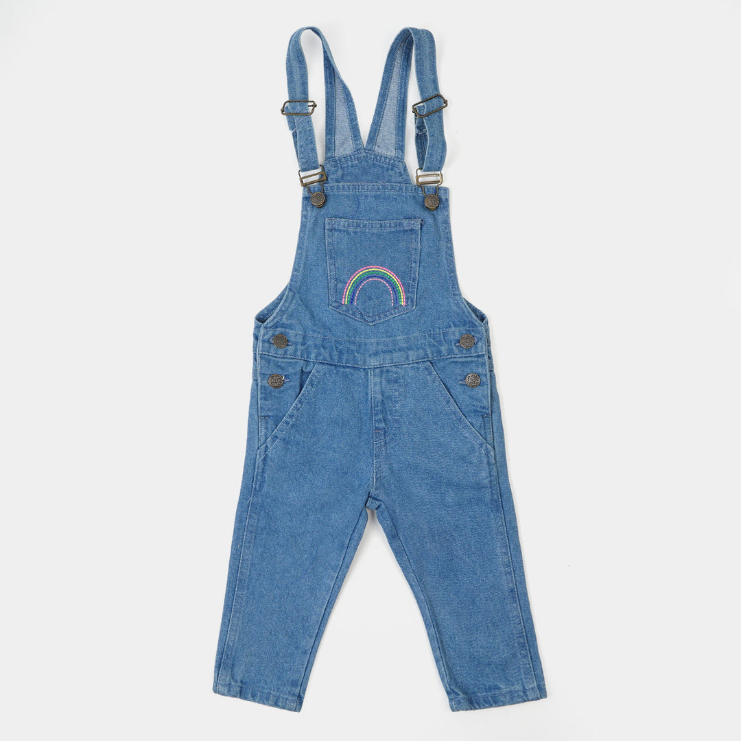 Girls Denim Dangri Over All Rainbow - Mid Blue