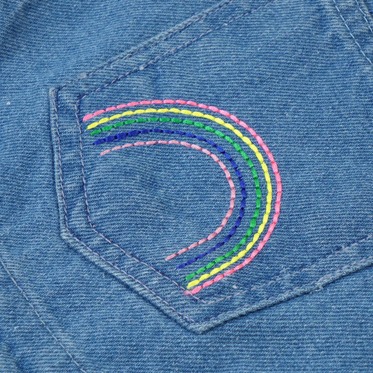 Girls Denim Dangri Over All Rainbow - Mid Blue