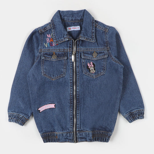 Girls Denim Jacket No Bad Vibes - Mid Blue