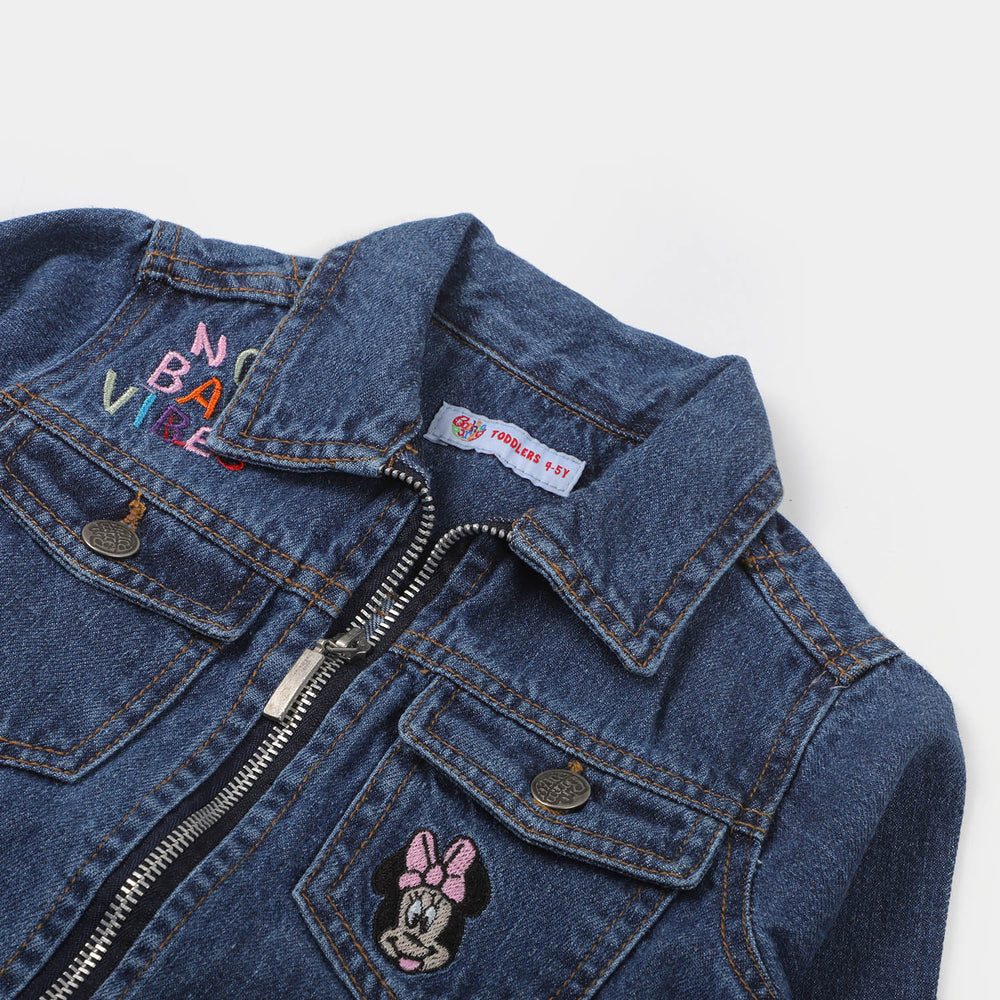 Girls Denim Jacket No Bad Vibes - Mid Blue