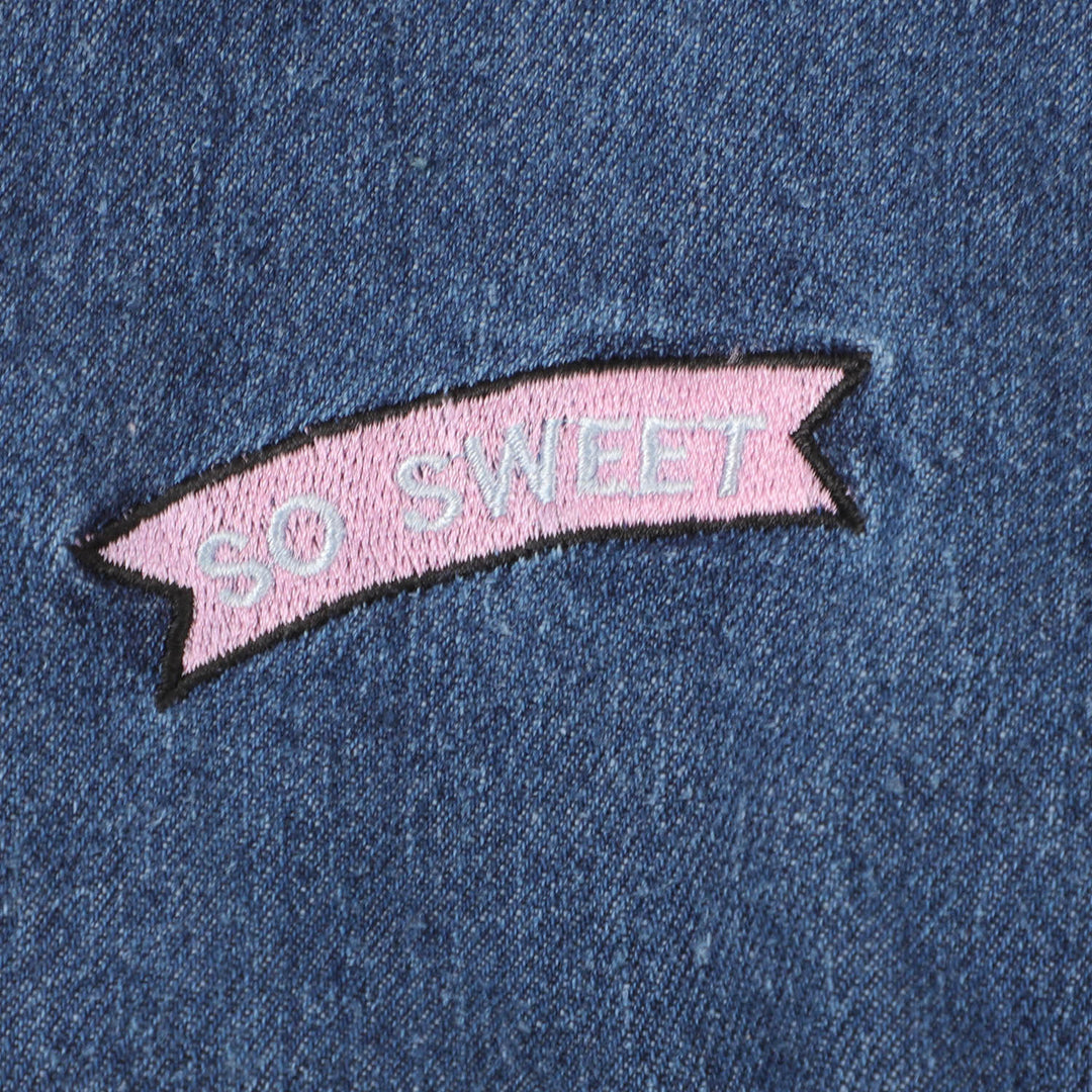 Girls Denim Jacket No Bad Vibes - Mid Blue