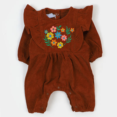 Infant Girls Woven Romper Flower EMB-BROWN