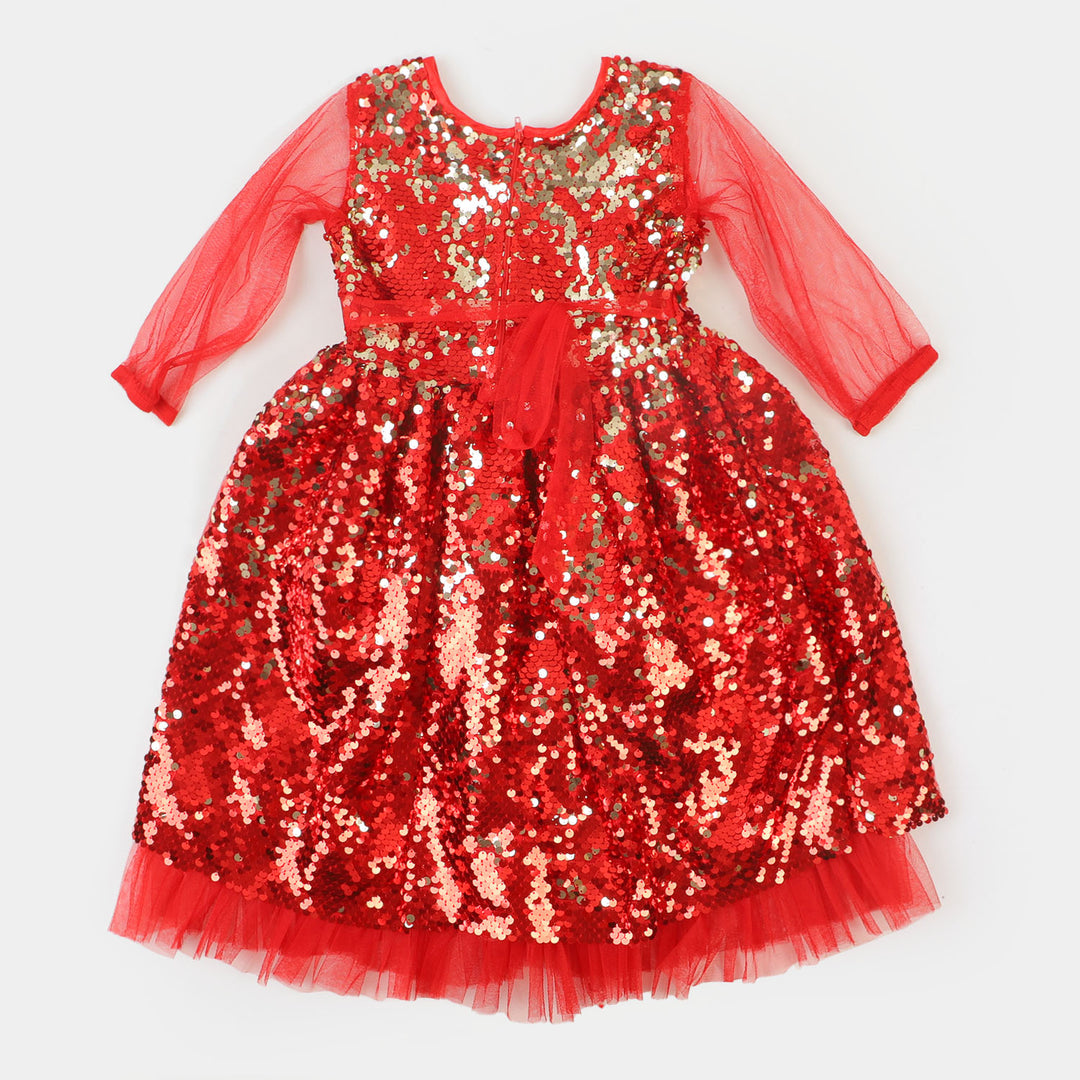 Girls Fancy Frock Full Sequins - Red