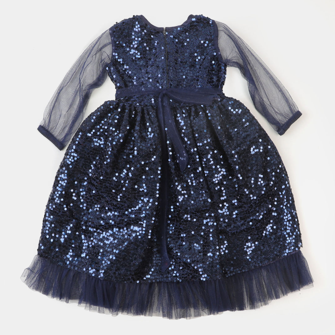 Girls Fancy Frock Full Sequins - Blue