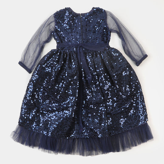 Girls Fancy Frock Full Sequins - Blue