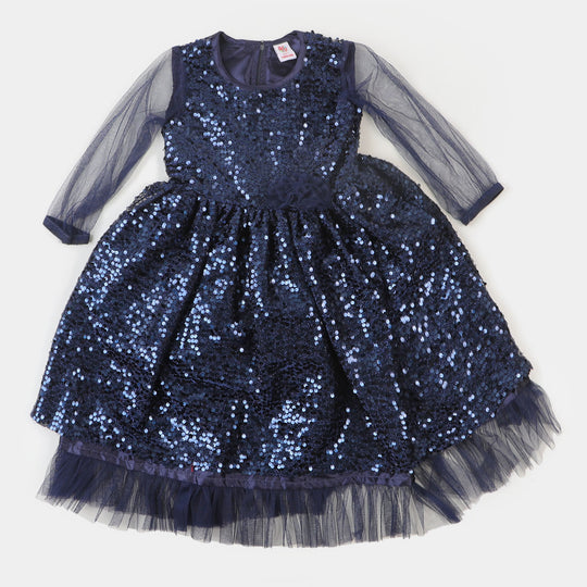 Girls Fancy Frock Full Sequins - Blue
