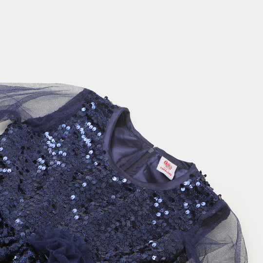 Girls Fancy Frock Full Sequins - Blue