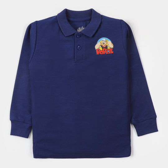 Boys Polo F/S T-Shirt Character Print - Navy