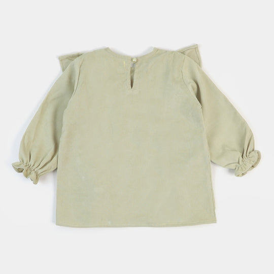 Girls Casual Top Frill-Dark Khaki