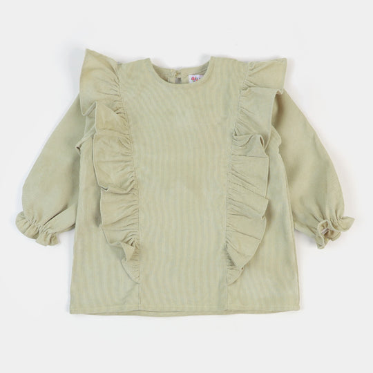 Girls Casual Top Frill-Dark Khaki