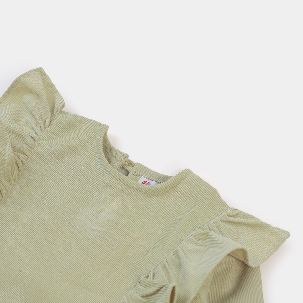 Girls Casual Top Frill-Dark Khaki