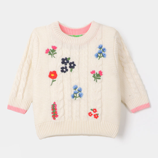 Infant Girls Sweater Flower  - Off White