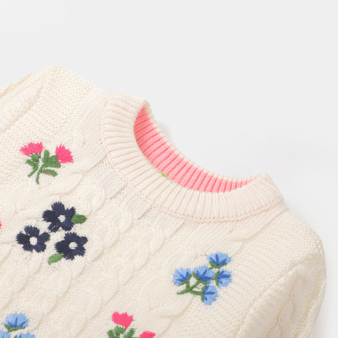 Infant Girls Sweater Flower  - Off White