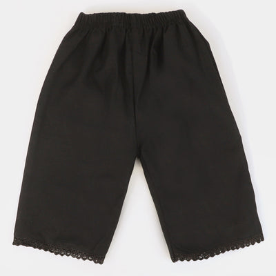 Infant Girls Cotton Culotte With Lace - BLACK