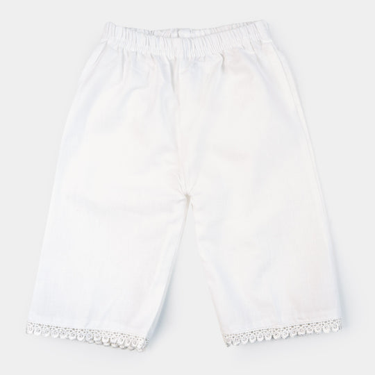 Infant Girls Cotton Culotte With Lace - White