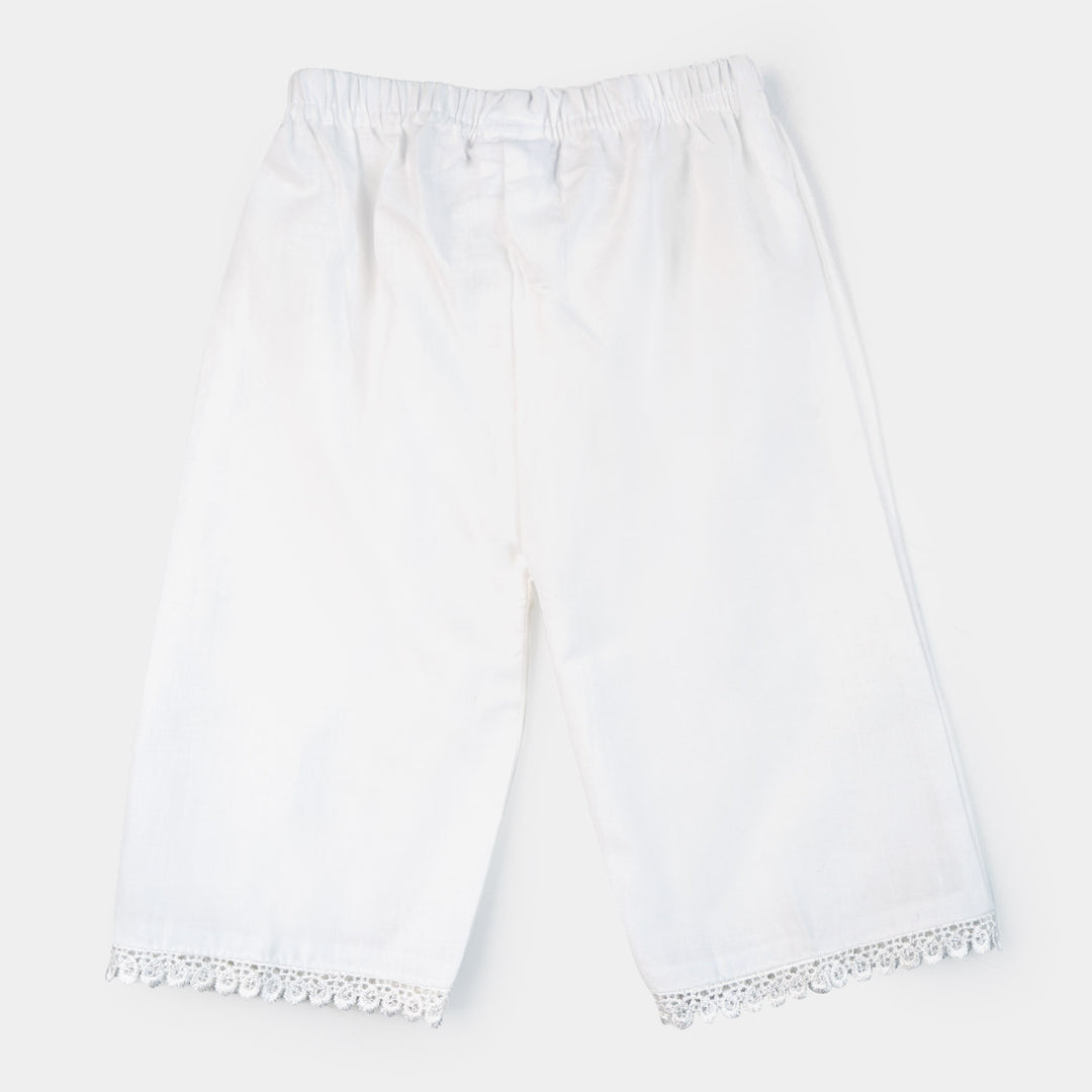 Infant Girls Cotton Culotte With Lace - White