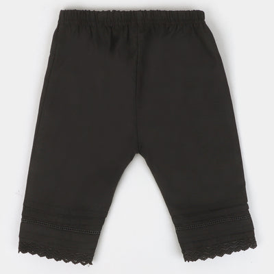 Infant Girls Cotton Pant Pleat With Lace - BLACK