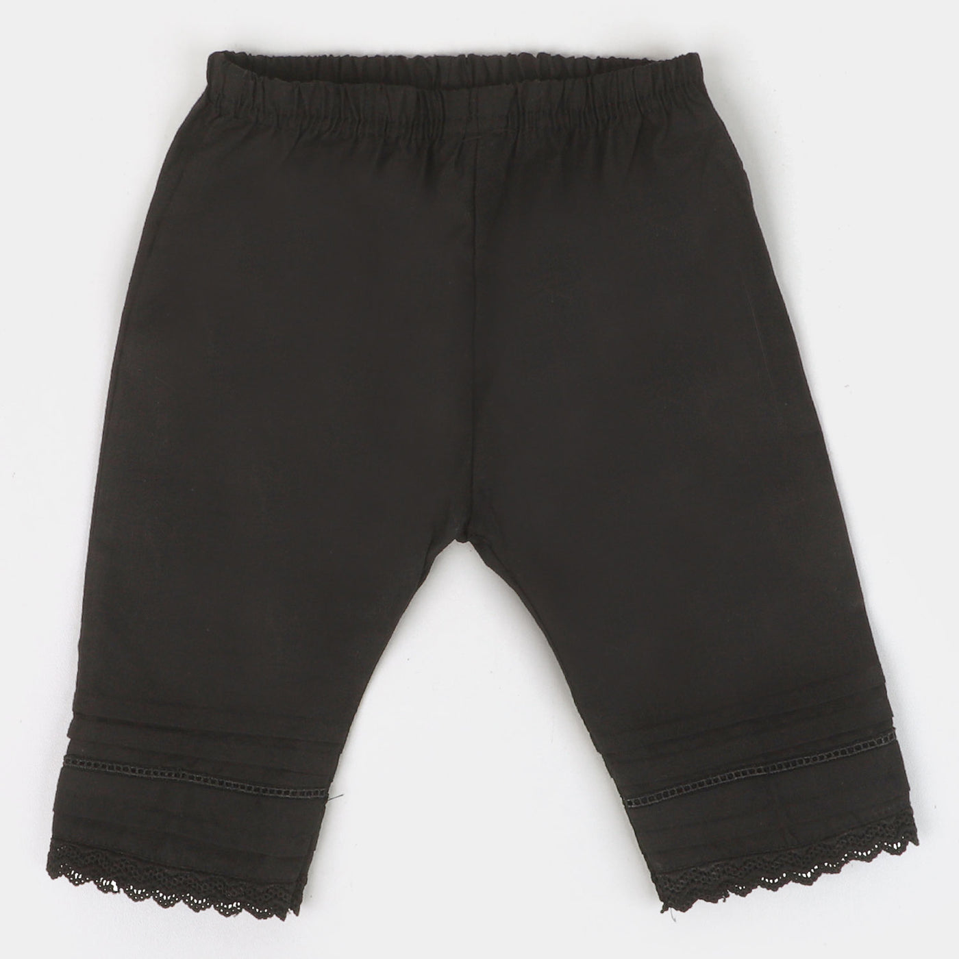 Infant Girls Cotton Pant Pleat With Lace - BLACK