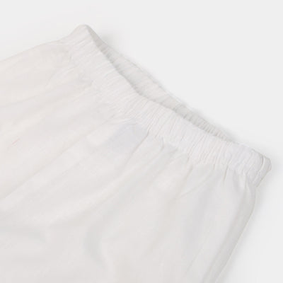 Infant Girls Cotton Pant Pleat With Lace  - White
