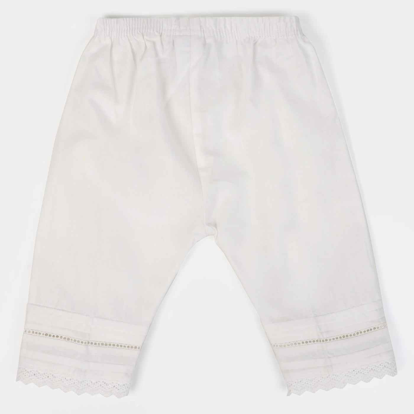 Infant Girls Cotton Pant Pleat With Lace  - White