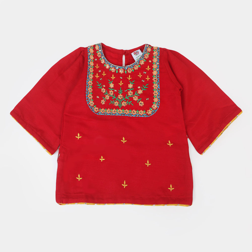 Infant Girls 2Pcs Suit Gulab Rang - Red