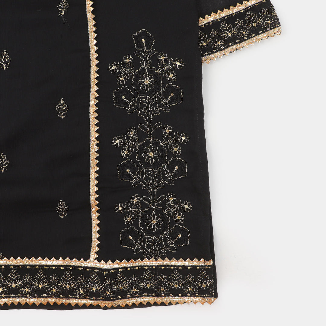 Girls Chiffon 3Pcs Suit - BLACK