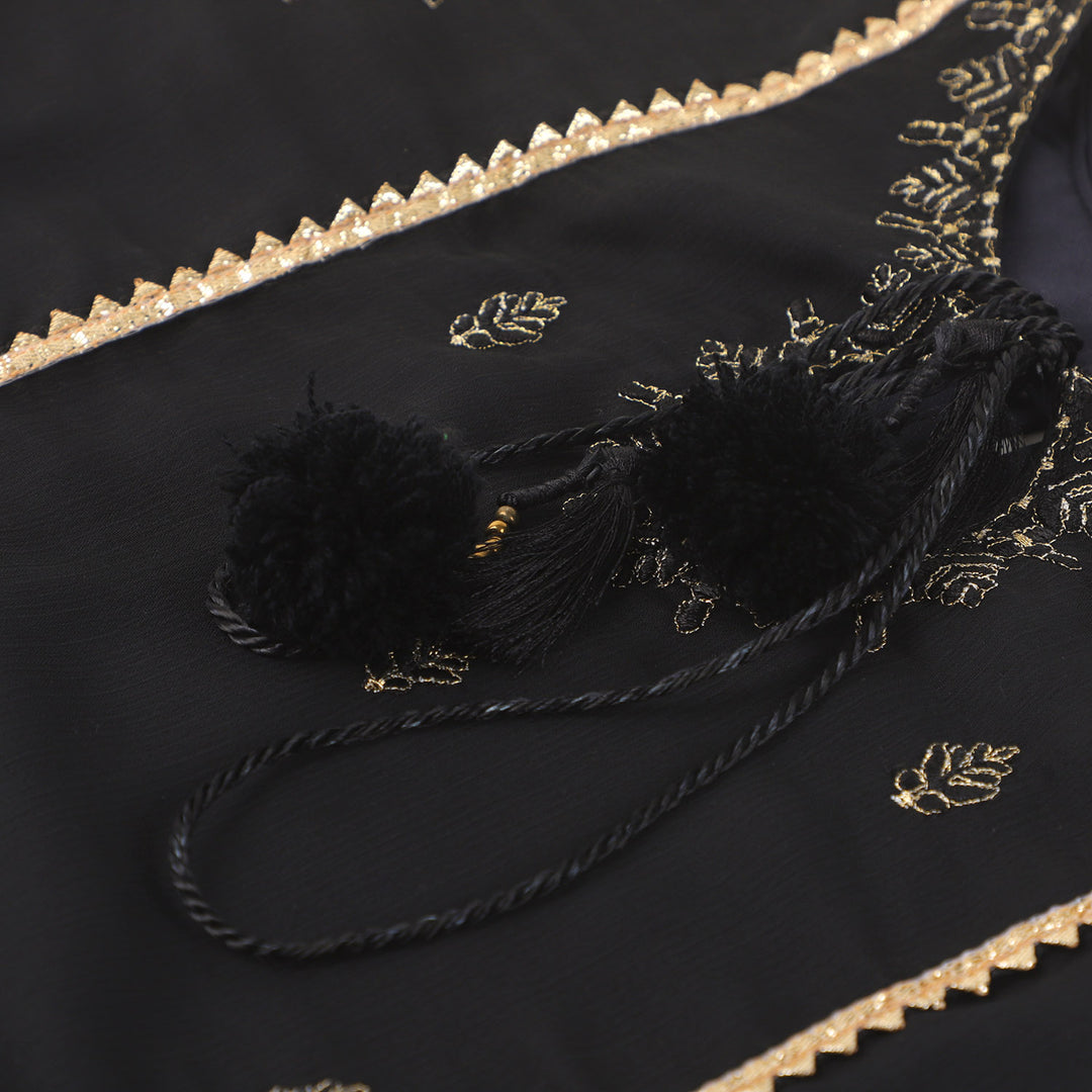 Girls Chiffon 3Pcs Suit - BLACK