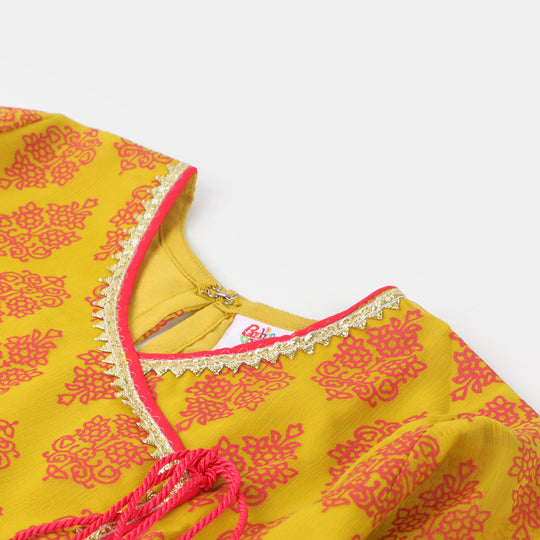 Girls Chiffon Bahar-e-Gul 3Pcs Suit - Mustard