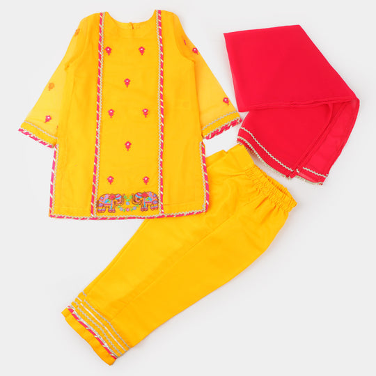 Girls Fancy 3PCs Billing - Yellow