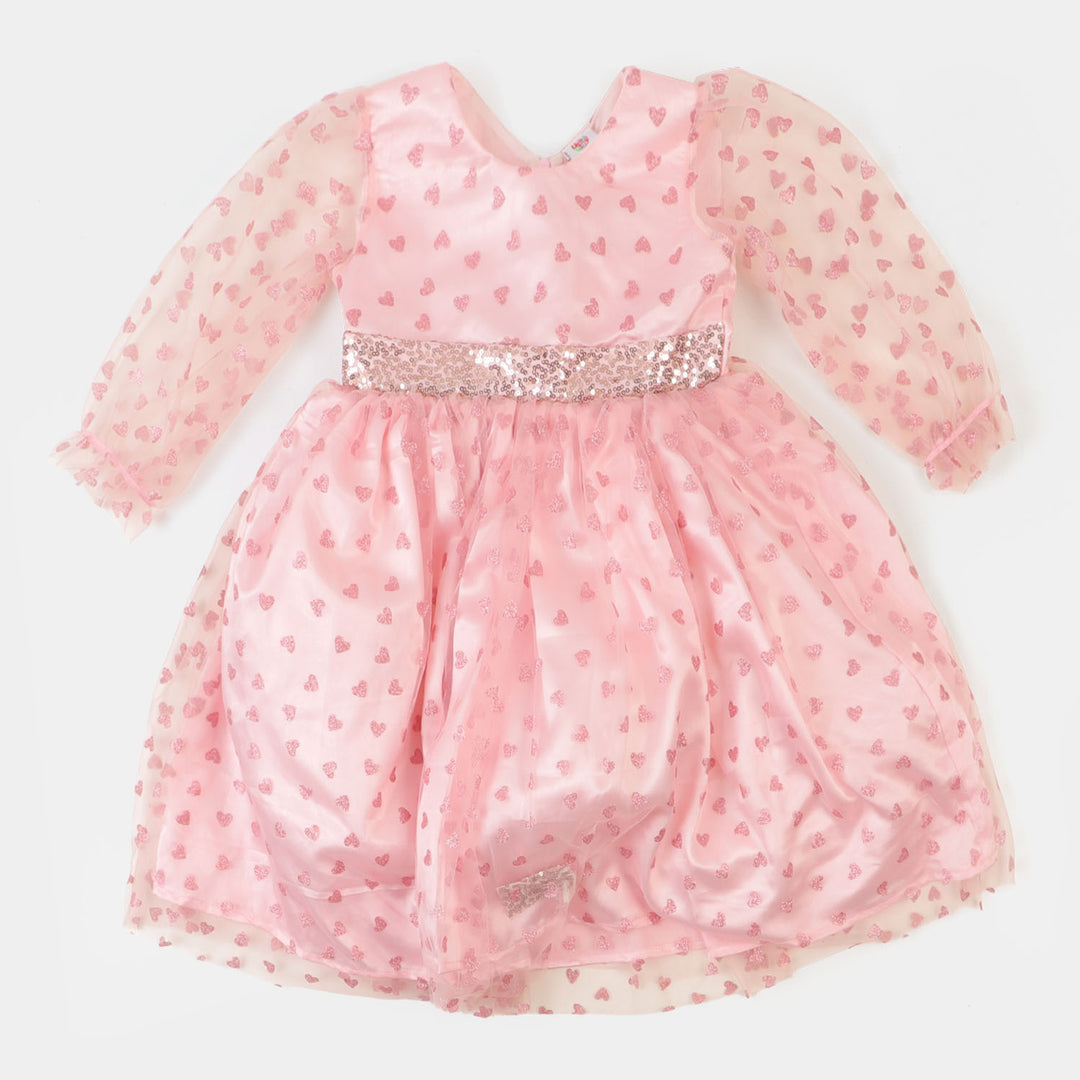 Girls Fancy Frock Hearts - Pink