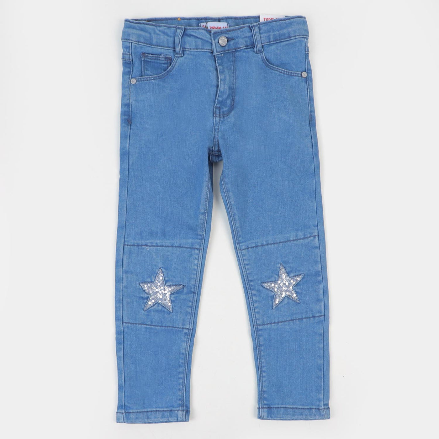 Girls Pant Denim Sequins Star - Mid Blue