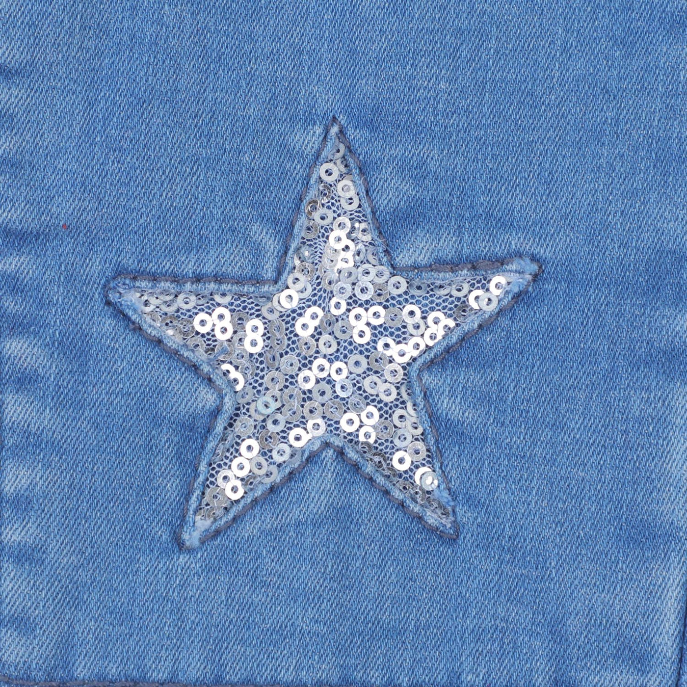 Girls Pant Denim Sequins Star - Mid Blue