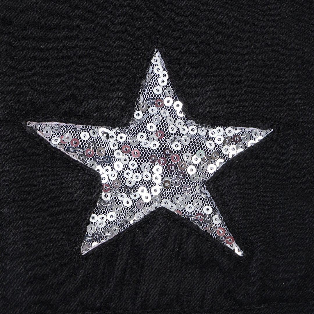 Girls Pant Denim Sequins Star - BLACK