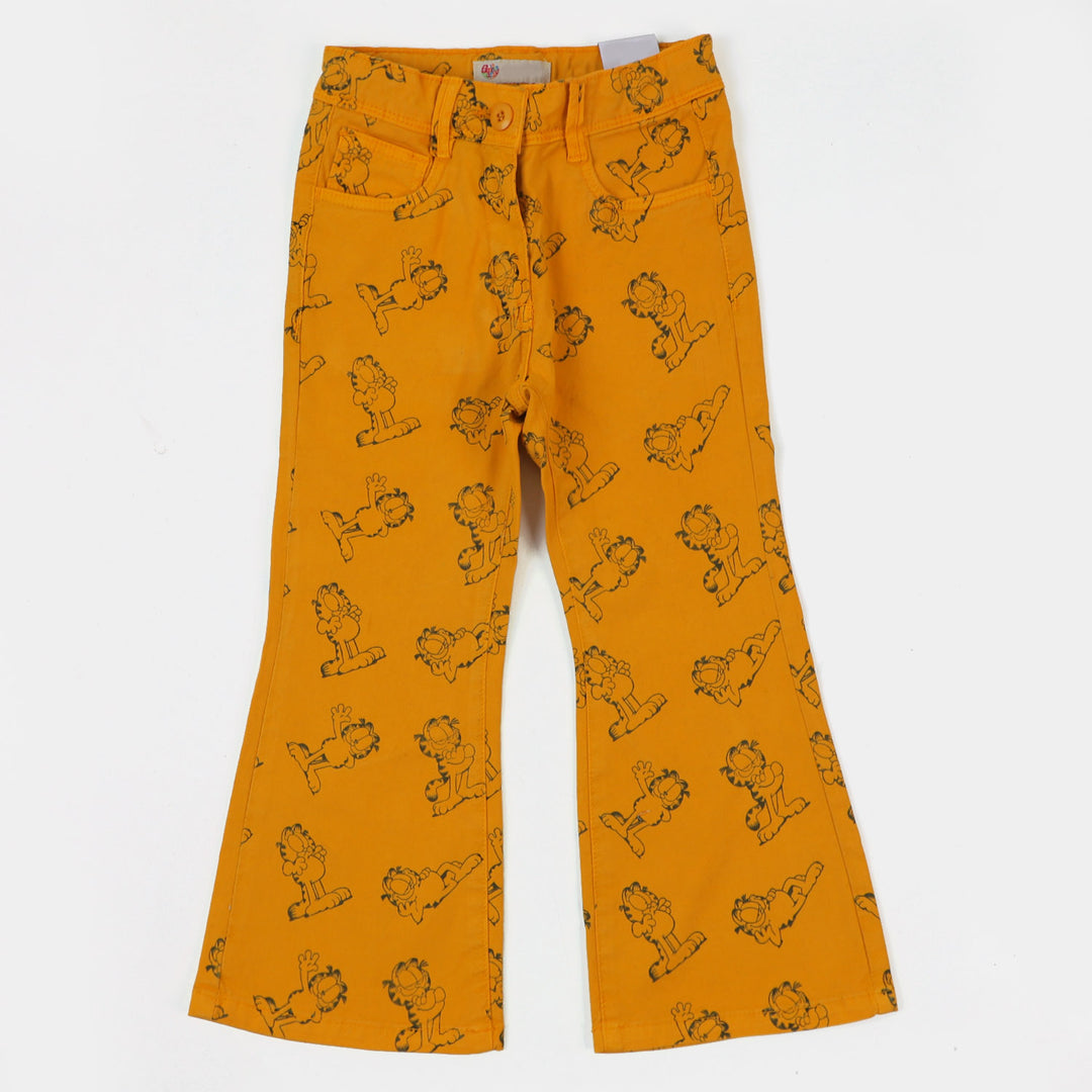 Girls Pant Cotton Character Printed-Mustard