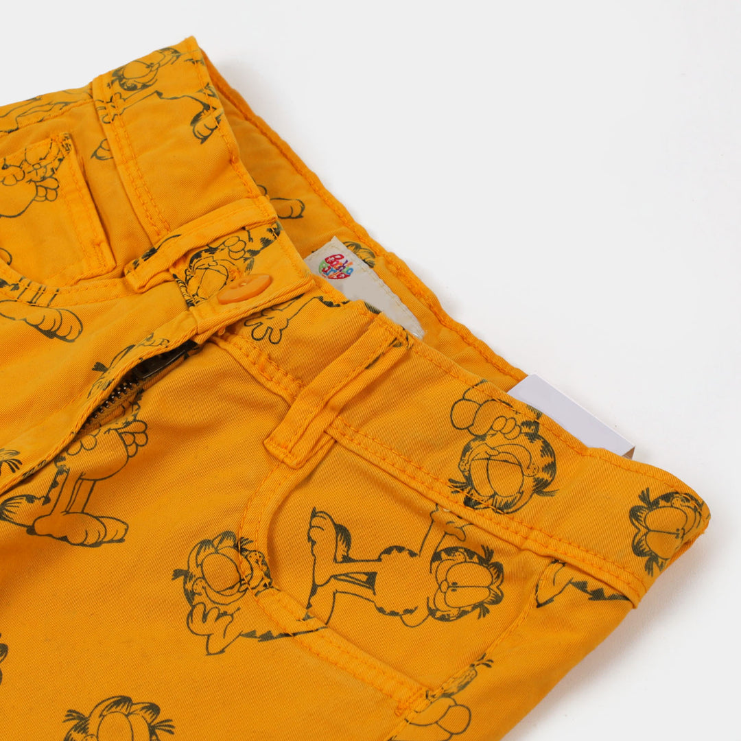 Girls Pant Cotton Character Printed-Mustard