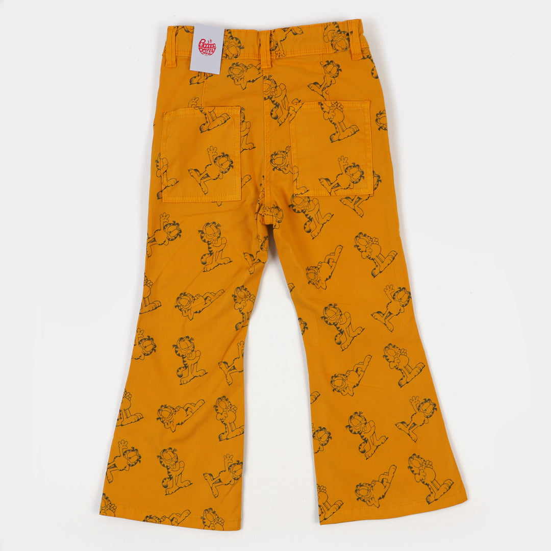 Girls Pant Cotton Character Printed-Mustard