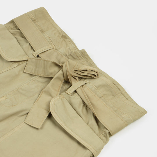 Girls Cotton Pant Paper Bag - Almond Buff