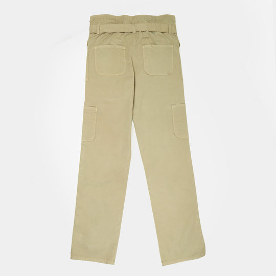 Girls Cotton Pant Paper Bag - Almond Buff