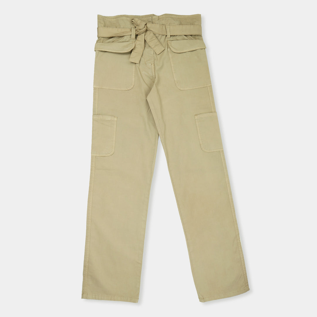 Girls Cotton Pant Paper Bag - Almond Buff