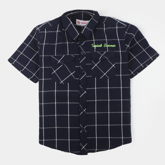 Boys Cotton Casual Shirt Tropical Summer - Navy Blue