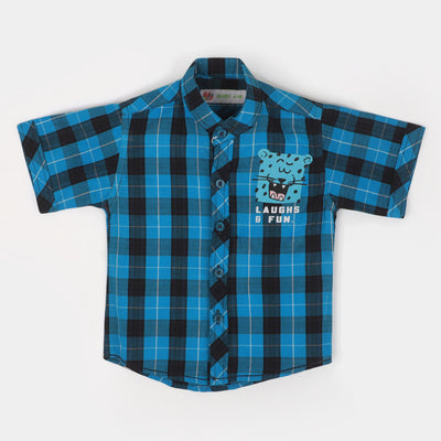 Infant Boys Cotton Casual Shirt Laugh & Fun - Blue Check